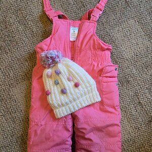 Pink Carter's Toddler Snow Bibs w/ bonus hat